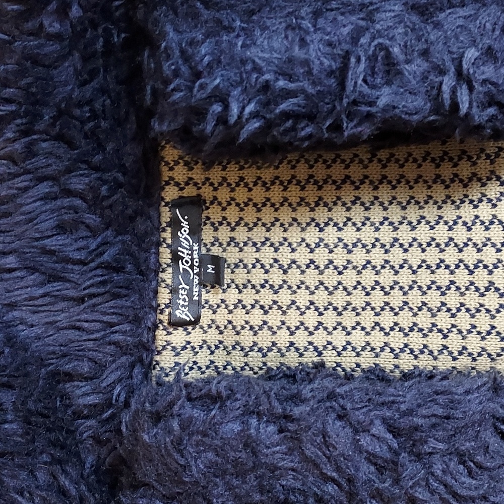 Vintage Betsey Johnson Black & Beige Y2K Faux Fur Trim Knit Sweater Coat Size M - Picture 10 of 12